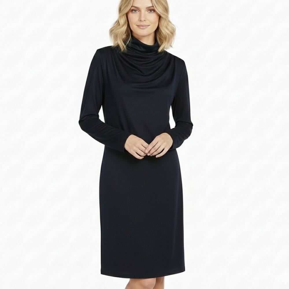 Lilli Diamond Vintage '60s Black Draped Mock Neck Jerset Dress Size M